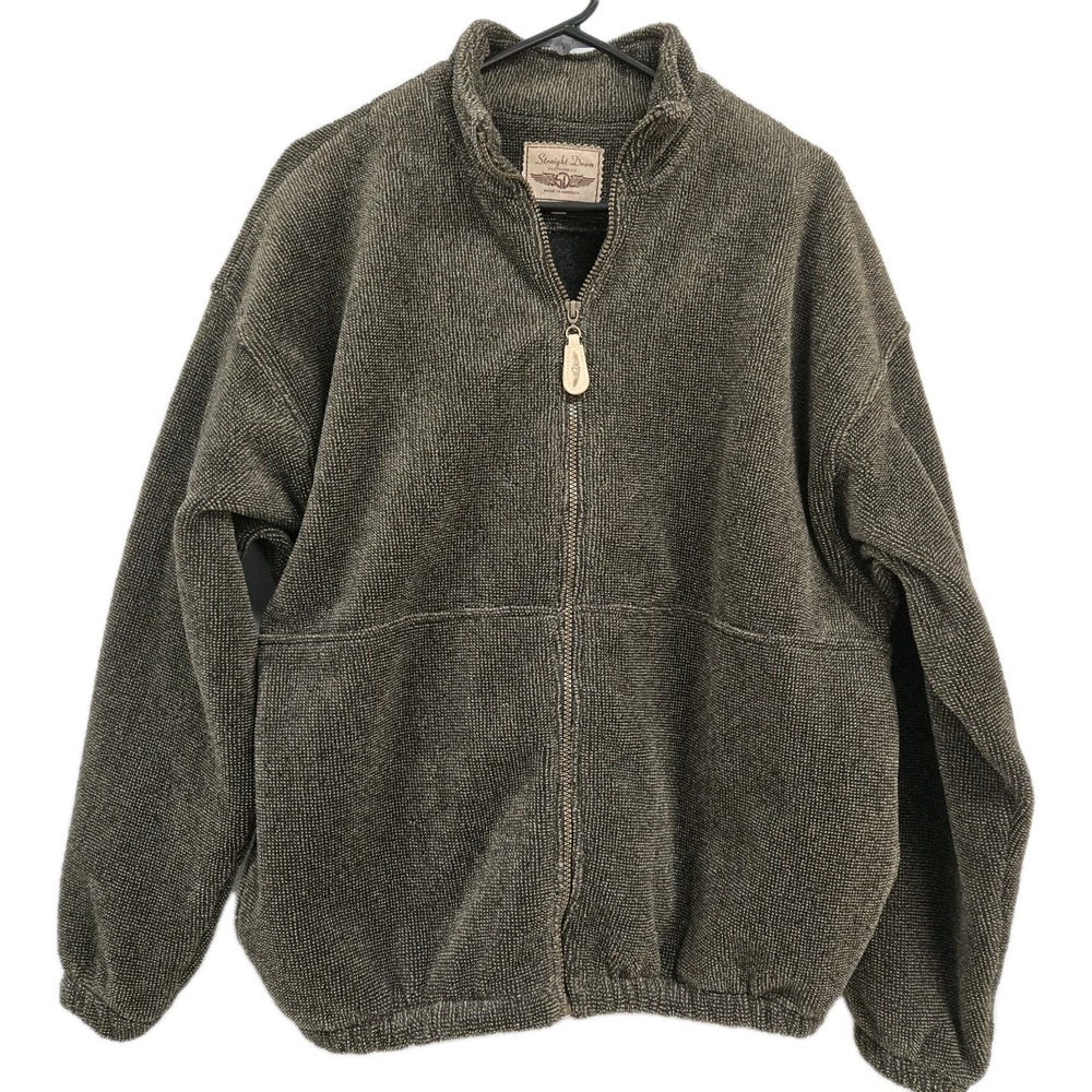 Straight Down Golf Jacket Men Large Vintage Full Zip Fleece Brown Outdoor Casual